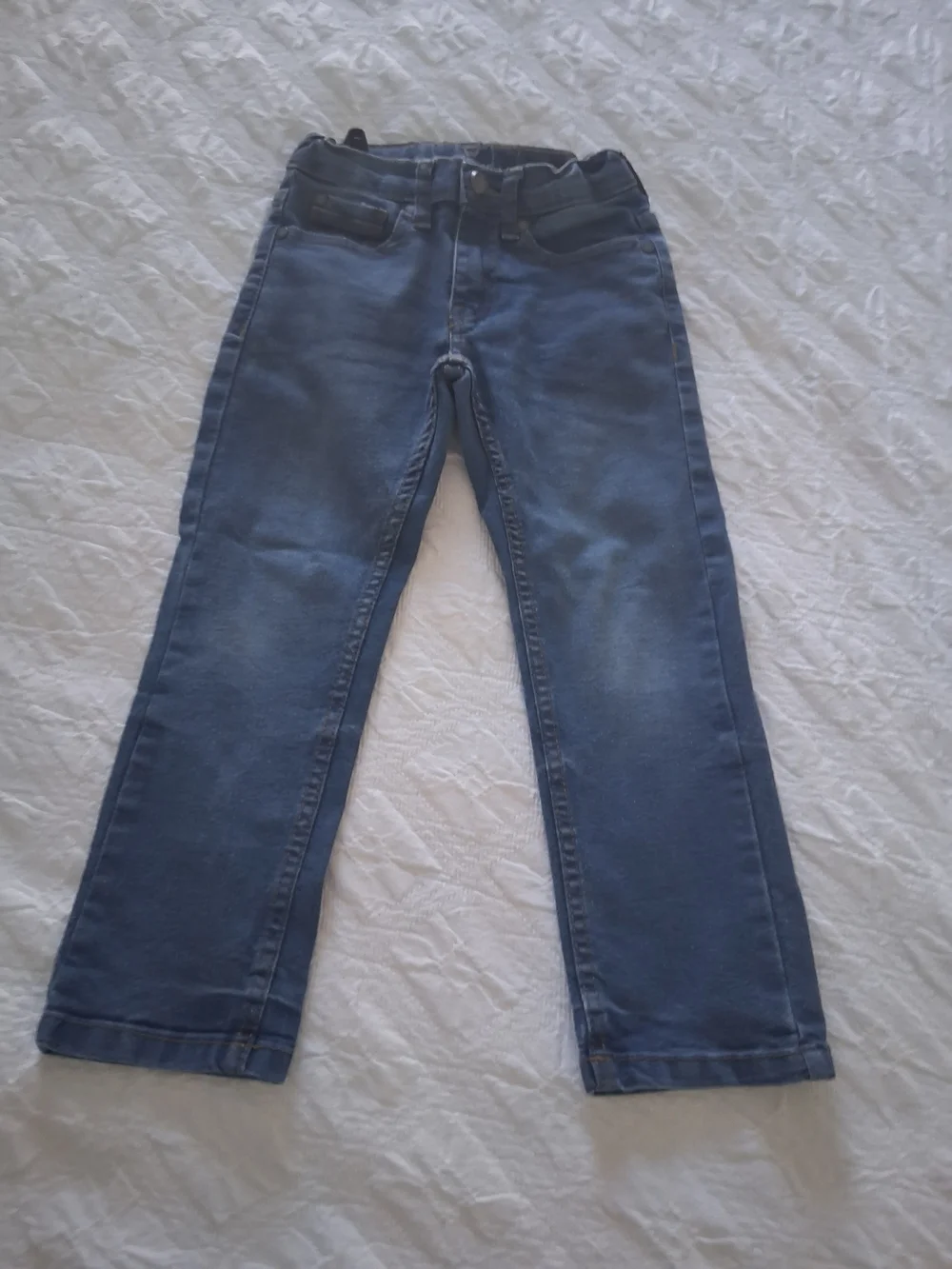 Kid Boys' Classic Straight Leg Jeans in Dark Blue Adjustible Waist Size 5 Years